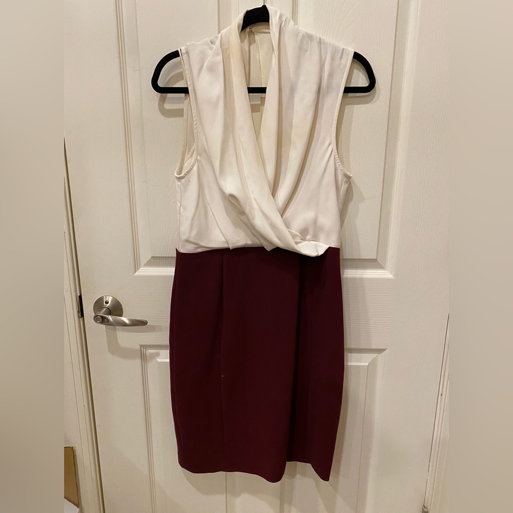 Reiss red white drape dress 8 Cardiz ivory color block shift